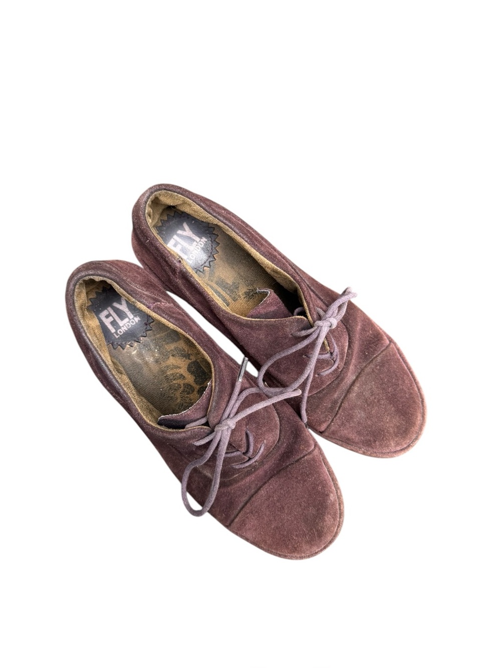 Fly London Brown "Sludge" Yif Suede Women's Wedge Pumps Lace Up Size 8